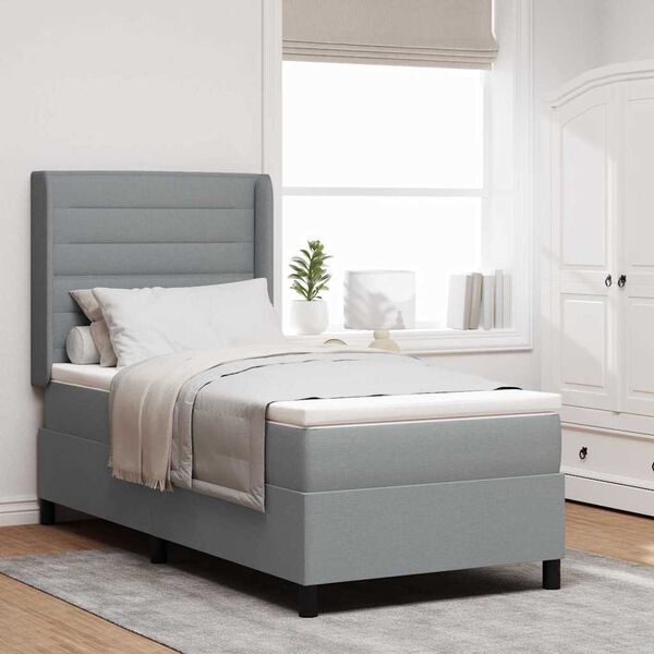 vidaXL Cama tipo Box Spring con colch&oacute;n Gris Claro 190 x 90 cm tela