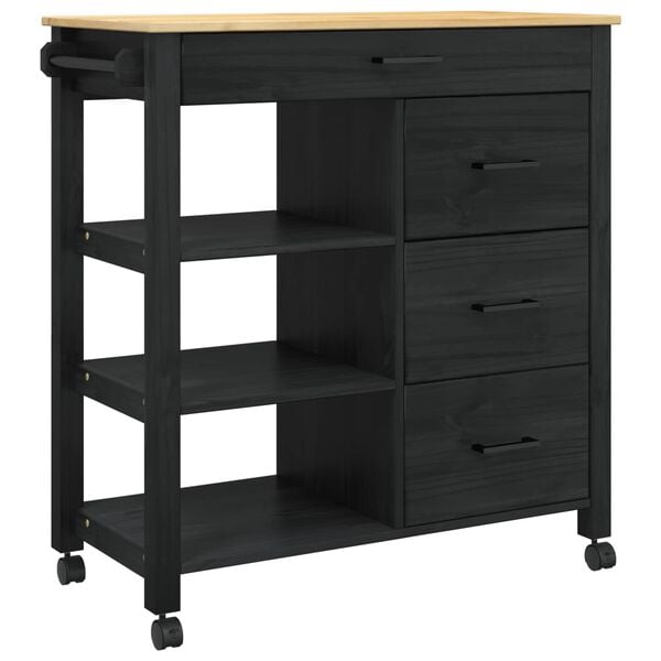 vidaXL Carro de Cocina Negro