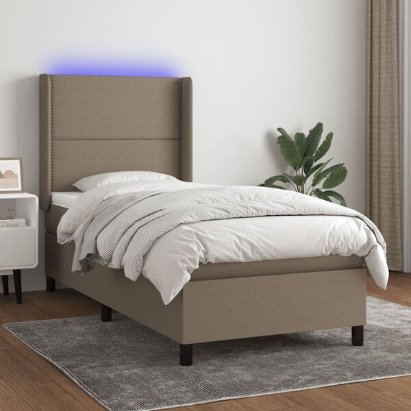 vidaXL Cama box spring colch&oacute;n y luces LED tela gris taupe 90x190 cm