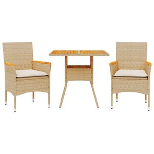 vidaXL Set de comedor jard&iacute;n 3 pzas con cojines rat&aacute;n PE acacia beige