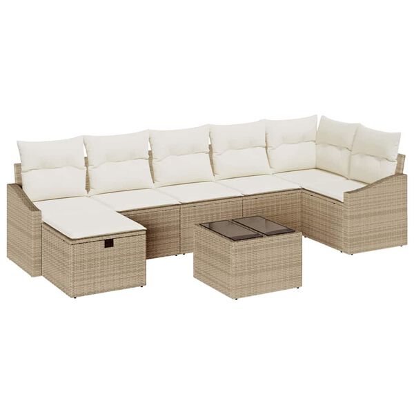 vidaXL Conjunto de sofá de jardín con cojín 8 pcs Beige Poliratán