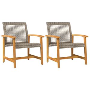 vidaXL Sillas de jard&iacute;n 2 uds madera de acacia y rat&aacute;n sint&eacute;tico gris