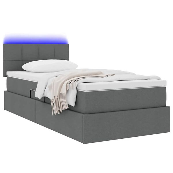 vidaXL Cama con almacenamiento y LED Gris oscuro 100 x 200 cm tela