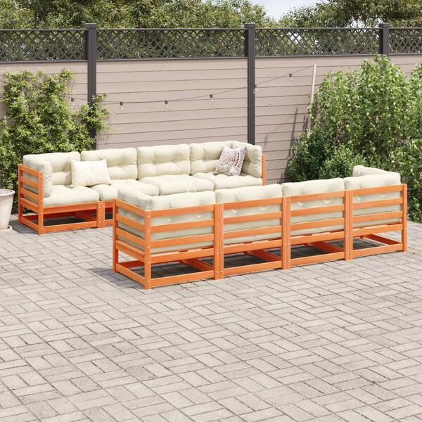 vidaXL Set de sofás jardín 9 pzas con cojines madera pino marrón cera