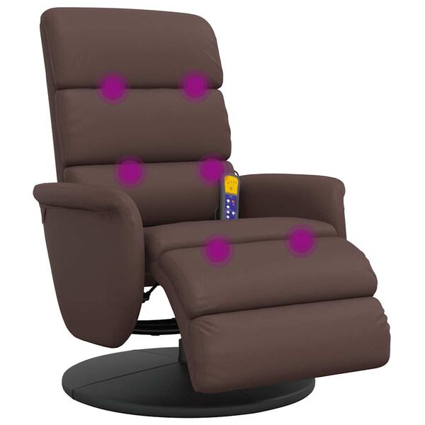 vidaXL Sill&oacute;n reclinable masaje con reposapi&eacute;s cuero sint&eacute;tico marr&oacute;n