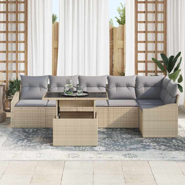 vidaXL Conjunto de sof&aacute; de jard&iacute;n con coj&iacute;n 7 pcs beige y gris claro