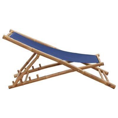 vidaXL Silla de playa de bambú y lona azul marino