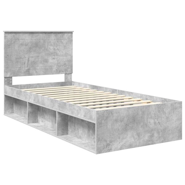 vidaXL Estructura de cama con cabecera Gris concreto 90 x 190 cm