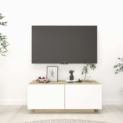 vidaXL Mueble para TV contrachapada blanco y roble 100x35x40 cm