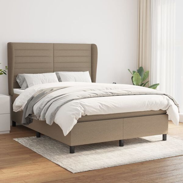 vidaXL Cama box spring con colch&oacute;n tela gris taupe 140x190 cm