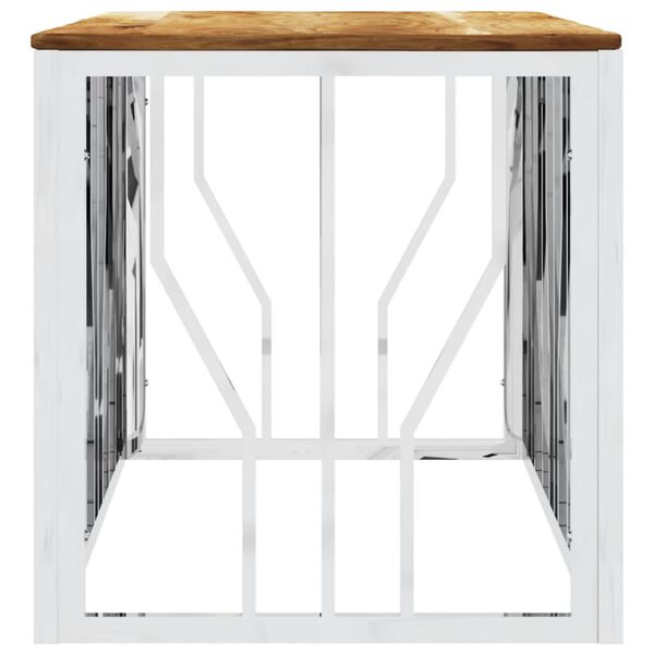 vidaXL Mesa de centro acero inoxidable y madera maciza acacia plateada