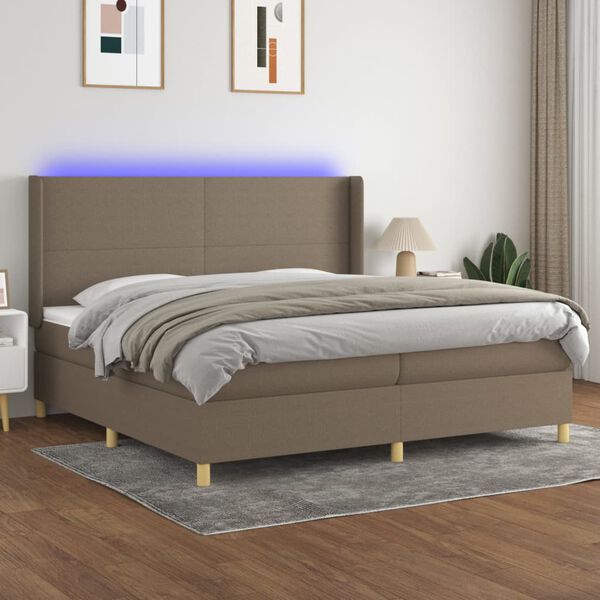 vidaXL Cama box spring colch&oacute;n y luces LED tela gris taupe 200x200 cm