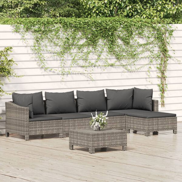 vidaXL Set de muebles de jardín 6 pzas y cojines ratán sintético gris