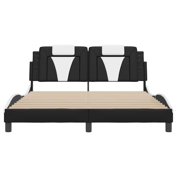 vidaXL Estructura de cama Viana sin colch&oacute;n cuero sint&eacute;tico negro blanco 160x200cm