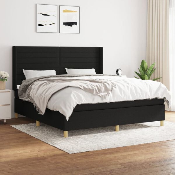 vidaXL Cama box spring con colch&oacute;n tela negro 160x200 cm