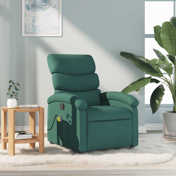 vidaXL Sill&oacute;n de masaje reclinable de tela verde oscuro
