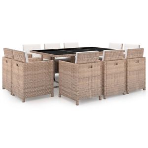 vidaXL Set comedor de jard&iacute;n 11 piezas y cojines rat&aacute;n sint&eacute;tico beige