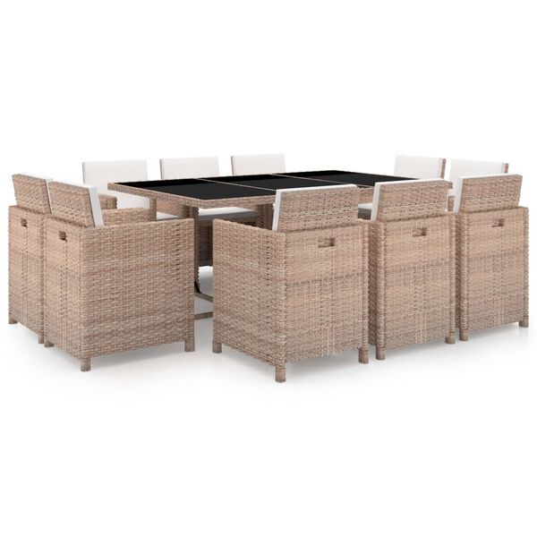 vidaXL Set comedor de jardín 11 piezas y cojines ratán sintético beige