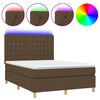 vidaXL Cama box spring colch&oacute;n luces LED tela marr&oacute;n oscuro 140x190 cm
