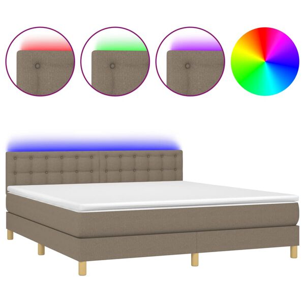 vidaXL Cama box spring con colch&oacute;n LED tela gris taupe 160x200 cm