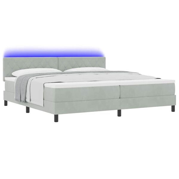 vidaXL Cama Box Spring LED con LED Gris Claro 200 x 200 cm Terciopelo