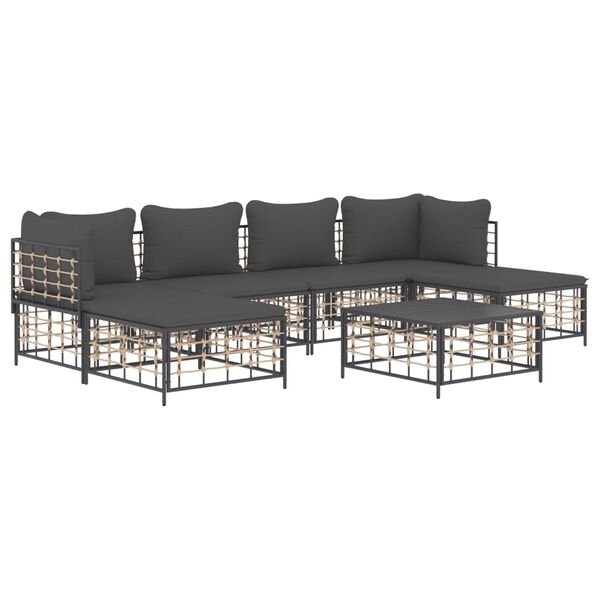 vidaXL Set muebles de jardín 7 pzas y cojines ratán PE gris antracita