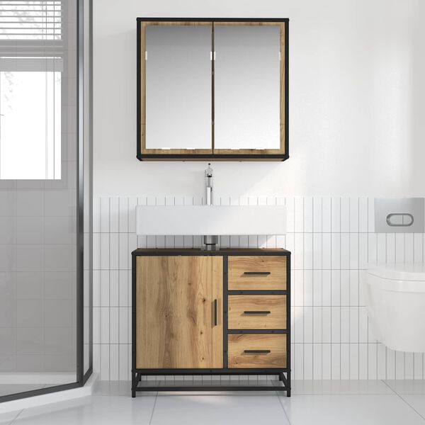 vidaXL Juego de muebles de ba&ntilde;o con caj&oacute;n 2 pcs Roble artesanal