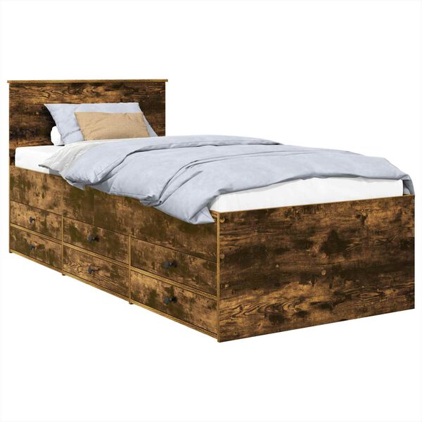 vidaXL Sof&aacute; cama con caj&oacute;n Manual Roble Ahumado y Negro 100 x 200 cm