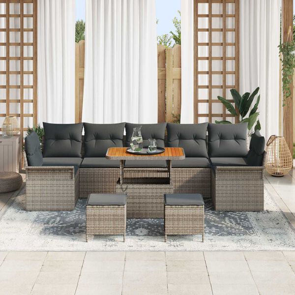 vidaXL Conjunto de sof&aacute; de jard&iacute;n 10 pcs Gris rat&aacute;n sint&eacute;tico