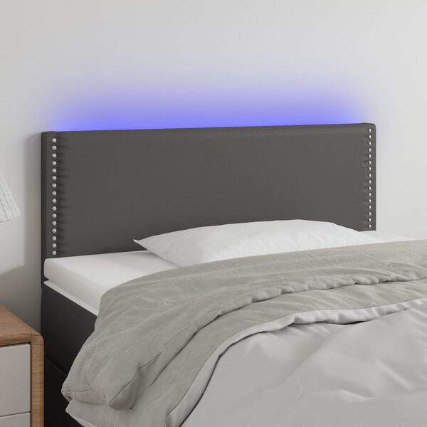 vidaXL Cabecero con LED cuero sintético gris 100x5x78/88 cm