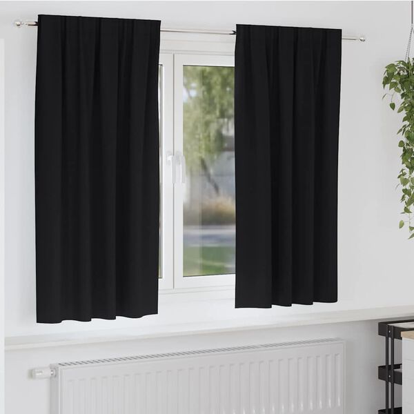 vidaXL Cortinas Opacas con Anillas 2 pcs Negro 175 x 140 cm Poli&eacute;ster