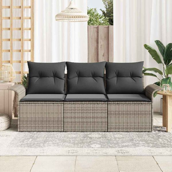 vidaXL Conjunto de sofá de jardín con cojín 3 pcs Gris Poliratán