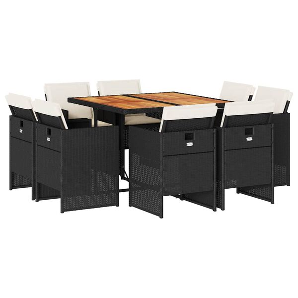 vidaXL Set de comedor de jard&iacute;n 9 pzas y cojines rat&aacute;n sint&eacute;tico negro