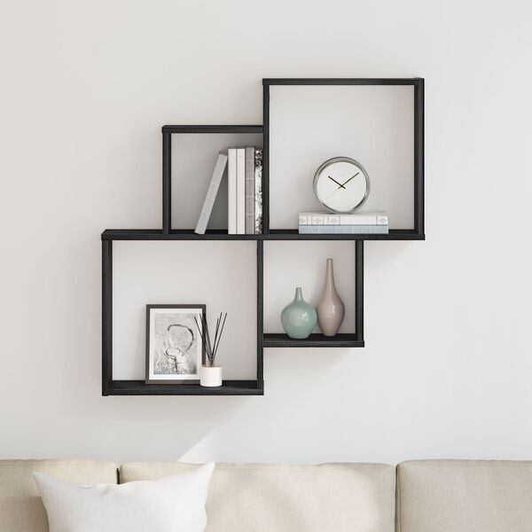 vidaXL Estante de pared con estante Roble Negro 80 x 15 x 78,5 cm