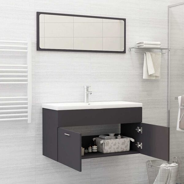 vidaXL Conjunto de muebles de ba&ntilde;o 2 piezas madera contrachapada gris