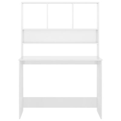 vidaXL Escritorio estantes contrachapada blanco brillo 110x45x157cm