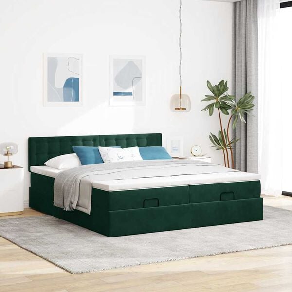 vidaXL Estructura de cama otomana colchones terciopelo verde oscuro