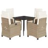 vidaXL Set comedor de jard&iacute;n 5 pzas con cojines rat&aacute;n sint&eacute;tico beige