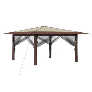 vidaXL Gazebo con 4 paredes laterales 4 x 4 m Crema y marr&oacute;n