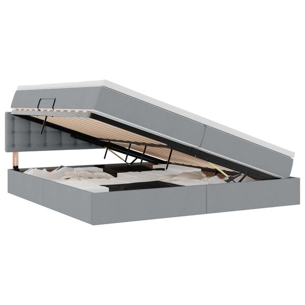 vidaXL Cama con almacenamiento y colchón Gris Claro 200 x 200 cm