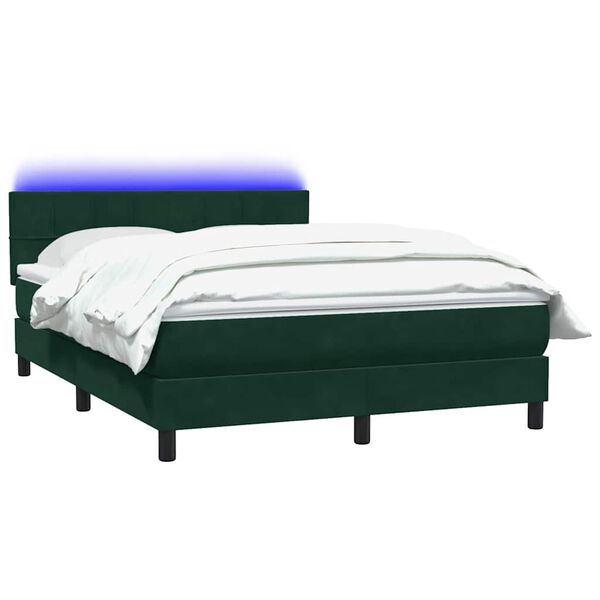 vidaXL Cama box spring con colch&oacute;n y LED terciopelo verde oscuro 140x210 cm