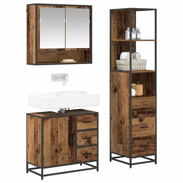 vidaXL Juego de muebles de baño con cajón 3 pcs Madera envejecida