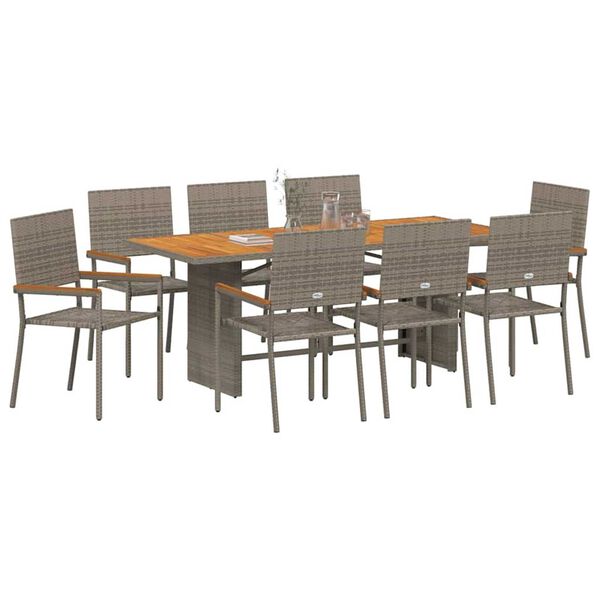 vidaXL Conjunto de Comedor de Jardín 9 pcs Gris ratán sintético