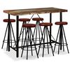 vidaXL Set muebles de bar 7 pzas madera maciza reciclada cuero genuino