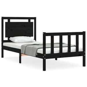 vidaXL Estructura de cama individual con cabecero madera maciza negro