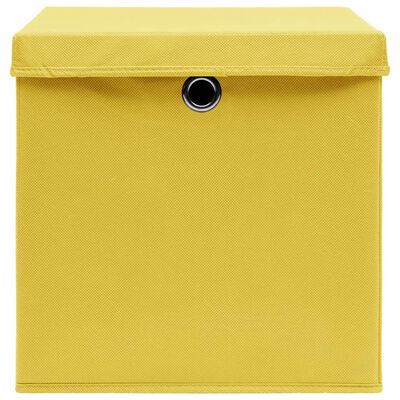 vidaXL Cajas de almacenaje con tapas 10 uds tela amarillo 32x32x32 cm