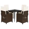 vidaXL Set comedor de jard&iacute;n 5 piezas y cojines rat&aacute;n sint&eacute;tico marr&oacute;n