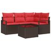 vidaXL Conjunto de sof&aacute;s de jard&iacute;n 5 pcs Marr&oacute;n y Rojo rat&aacute;n sint&eacute;tico