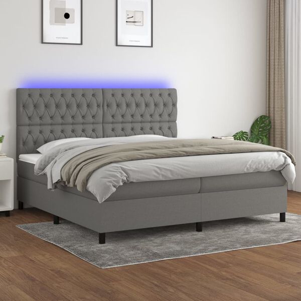 vidaXL Cama box spring colch&oacute;n y luces LED tela gris claro 200x200 cm