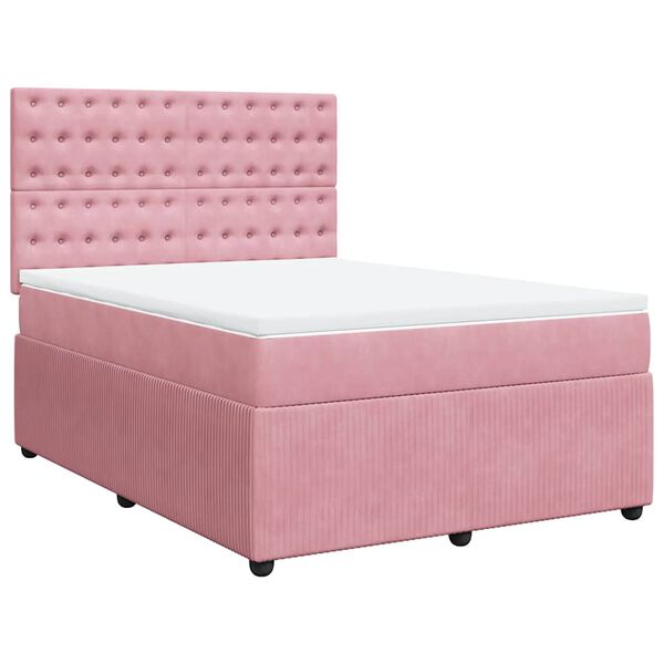 vidaXL Cama box spring con colch&oacute;n terciopelo rosa 160x200 cm